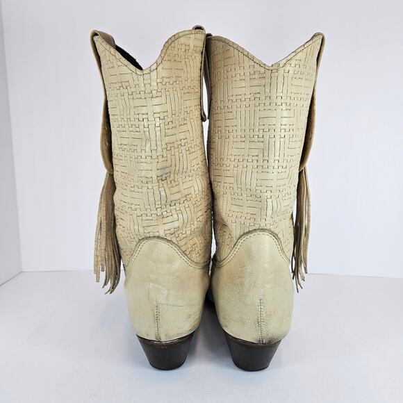 VINTAGE Cream Leather Laredo Basket Weave‎ Pattern Cowgirl Boots Size 6.5M - Picture 3 of 8